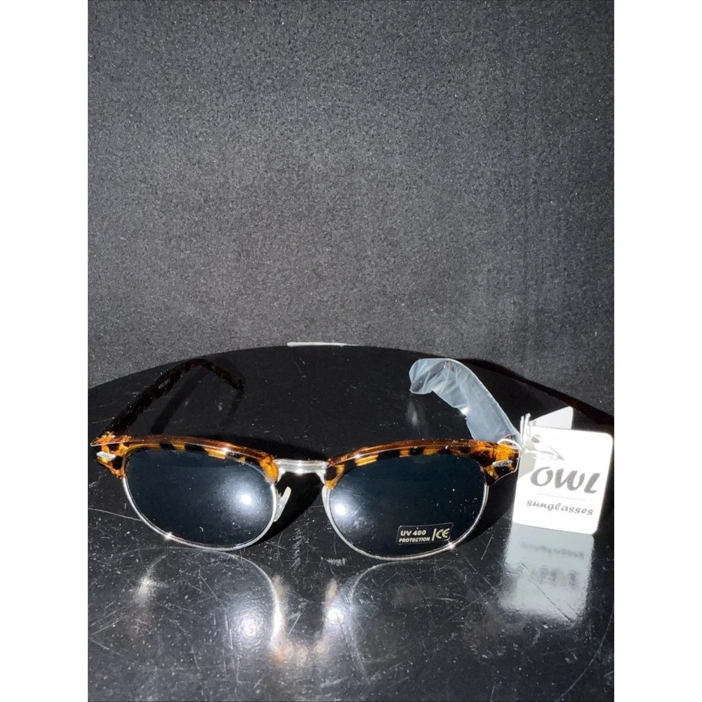 OWL Browline Half Frame Sunglasses Leopard Shell Brown Frame Tinted UV400